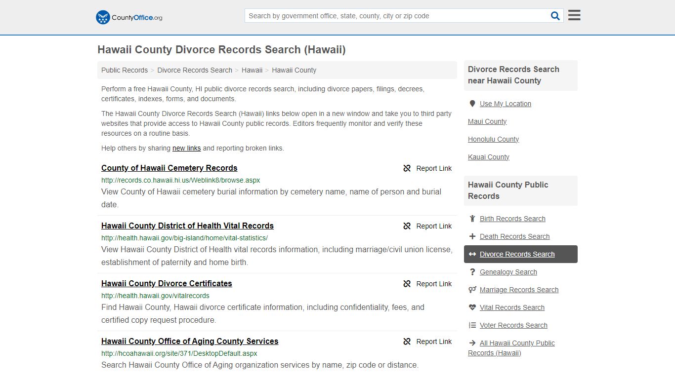 Hawaii County Divorce Records Search (Hawaii) - County Office