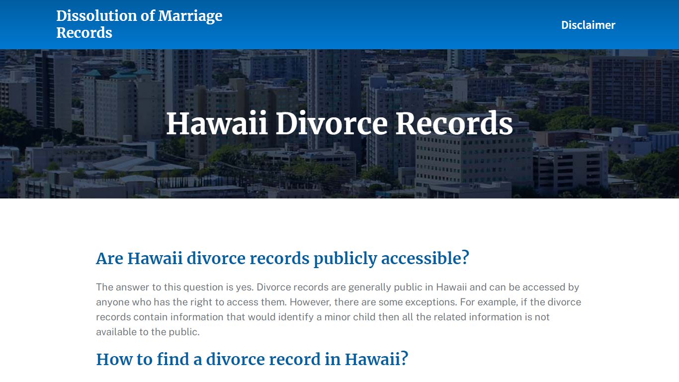 Hawaii Divorce Records - Dissolution of Marriage Records